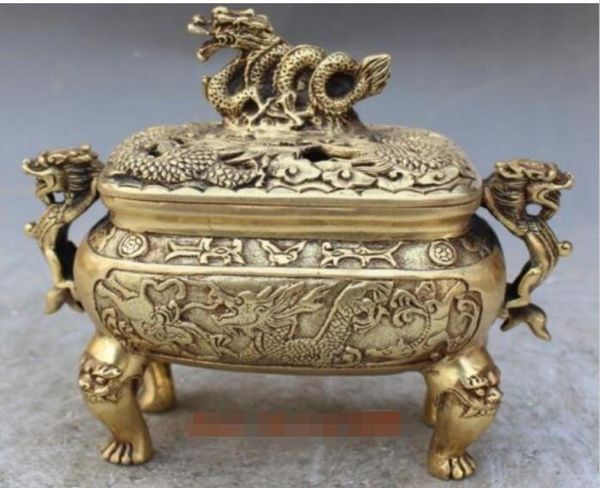 Dragones de dragón de bronce chino marcados foo fu dog león incienso censador de incienso7207296