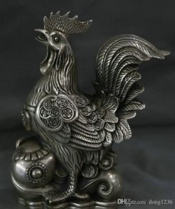 Pièces de monnaie chinoises anciennes Fengshui en argent, coq du zodiaque, coq, Yuanbao Ruyi