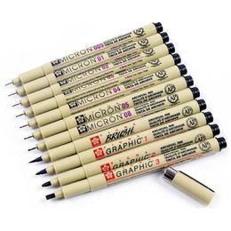 Marqueurs 1 pièce pigment douleur pigma stylo micron marquer stylo 0,05 0,1 0,2 0,3 0,4 0,5 0,8 Brosse différente