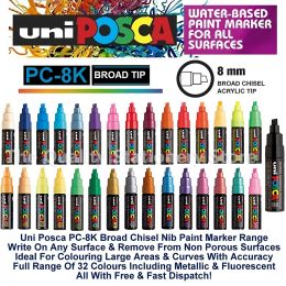 Marqueurs 1 Uni Ball Posca PC8K Marker Pen Pop Poster Pengraffiti Publicité 8 mm Art Stationery Multicolor Fipeaux de peinture en option