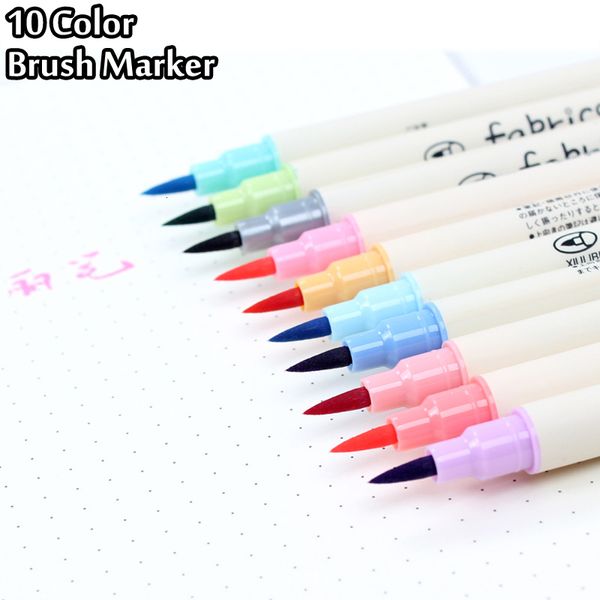 Marqueurs 10 couleurs Brush Pen Set Fabricolor Marker Pen Soft Tip Color Brushpen Calligraphie Finecolour Brush Feutre Art Marqueurs Papeterie 230629