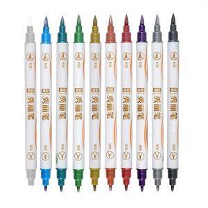 Marqueurs 10 ColorsSet pinceau à pointe Fine stylos marqueurs métalliques Double pointe pour papier noir calligraphie Art stylo peinture dessin 230503