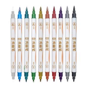 Marqueurs 10 ColorsSet Pinceau à pointe fine Stylos marqueurs métalliques Double pointe pour papier noir Calligraphie Art Pen Peinture Dessin 230523