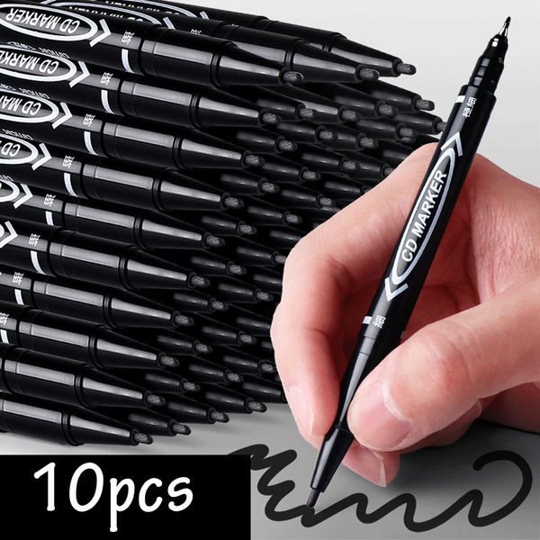 Marcadores 10 PCSSET Twin Tip Colored Permanent Art Pens Fine Point Impermeable Aceitoso Tinta Negra Sketchbook Pintura Suministros escolares 230503