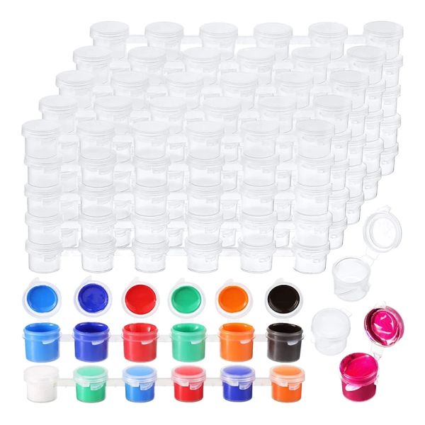 Marqueurs 100 bandes 600 pots de peinture vides bandes peinture tasse de contenants de rangement en plastique transparent des fournitures d'artisanat (3 ml / 0,1 oz)