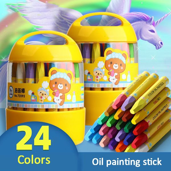 Marcadores 12/18/24/36 Crayones de colores Pinceles de pintura no tóxicos Palo de pintura al óleo Útiles escolares Kids Art Set Papelería 230719