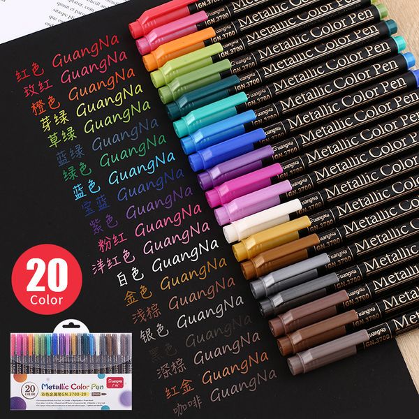 Marker 12/20 Farben Metallic Soft Brush Marker Pen Geburtstagsgeschenk Kartenherstellung Metallic Color Art Pen DIY Po Album Glas Wein 230826