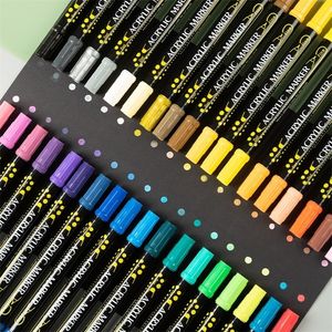 Markers op 12/24/36 kleuren dubbele kop ronde punt acryl verf pen dagboek kawaii marker kunstbenodigdheden 220929