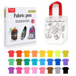 Markers 12/24 Kleur Stof Markers Pennen Set Permanente Kleding Textiel Marker Stof Verf Pen DIY Ambachten Tshirt Pigment Schilderij Pen