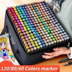 Markers 12/40/60/80/120pcs Dual Tips Alcohol Based Art Marker Set Coloring Drawing Sketching Permanent Brush Markers For Adult Kids 230803