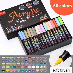 Markers 12-60 kleuren acrylverf penseel pen Art Marker zachte punt pen voor keramische rots glas porselein mok hout stof canvas schilderij 230826