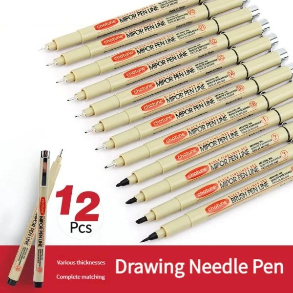 Marqueurs 12 pointe pigment Liner croquis aiguille stylo Micron encre marqueur stylo pour Manga dessiner crochet ligne stylo croquis papeterie ensemble fournitures d'art