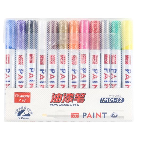 Markers 12 pièces marqueurs de peinture blanche stylos de peinture permanents à base d'huile 2.8mm marqueur de graffiti étanche pour le verre en plastique de tissu de roche