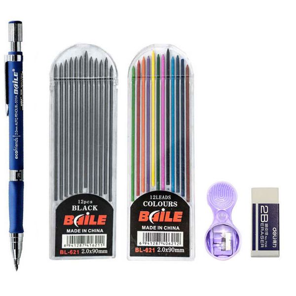 Marcadores Juego de lápices mecánicos de 20 mm Lápices automáticos 2B con recambios de plomo ColorBlack para borrador Dibujo Escritura Artesanía Boceto de arte 230523