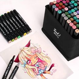 Marqueurs à Double tête, 24/30/36/40/48/60/80 couleurs, ensemble de stylos à huile et à l'alcool, pour dessin Manga, fournitures scolaires d'art