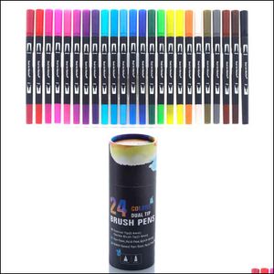 Marqueurs 24/60 Colorurs Fineliner Tip Ding Markers Dual Art Marker Pinceau Aquarelle Stylo Lettrage Pour Livres De Coloriage Manga 211104 Dro Dhywi