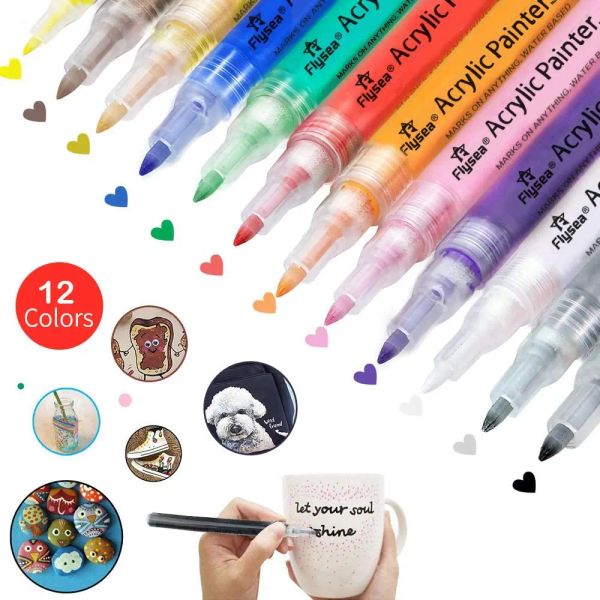 Marqueurs 24 couleurs peinture acrylique marqueur stylo ensemble permanent or matellique stylo pour tissu graffiti verre céramique peinture art fournitures