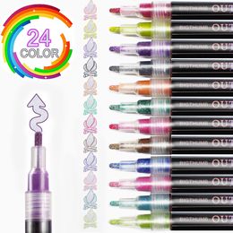 Markers 24 Kleuren Dubbele Lijn Omtrek Pen Set Metallic Kleur Markeerstift Magische Marker voor Kunst Schilderen Schrijven Schoolbenodigdheden 230807