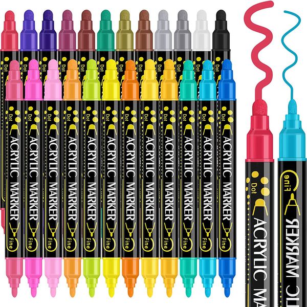 Marqueurs 24 couleurs stylos à peinture acrylique à double pointe marqueurs stylos à peinture acrylique de qualité supérieure pour surfaces en céramique bricolage artisanat fabrication de fournitures d'art 230629