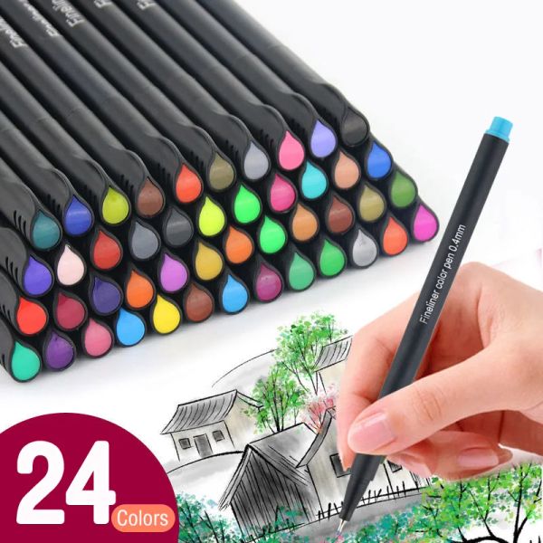 Marqueurs 24 couleurs/ensemble 0.4mm Micron Liner Fineliner stylos pour marqueur métallique dessiner stylo couleur Architecture croquis marqueur Art ensemble papeterie