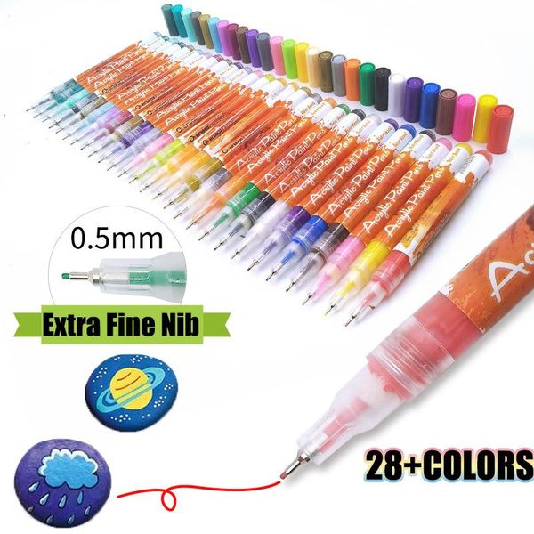 Markers 28 couleurs marqueurs de peinture à base d'huile 0.5 stylo vibrant marqueur de séchage rapide Permanent écrire pour enfant pointe Extra Fine céramique verre bois