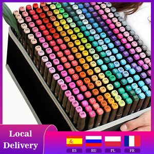 Markers 30/80/168/262 Kleuren Dubbelkoppige Markeerstift Set Schetsen Vette Tip Op Alcohol Gebaseerde Markers Voor Manga Tekening School Art Supplies 230605