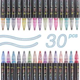 Markers 30 kleuren dubbele lijn overzicht penset metallic kleur markeerstift magie marker scrapbooking voor kunst schilderen schoolbenodigdheden 220929