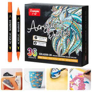 Marqueurs 364860 Couleurs Double Pointe Peinture Acrylique Marqueurs Stylos pour Tissu Toile Art Rock Peinture Carterie Métal et Céramique Verre 230210