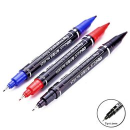 Markers 3PCSSet Twin Tip Permanent Blackbluered waterdichte fijne point pen voor schoolkantoorartikelen Studenten Stationery 230503