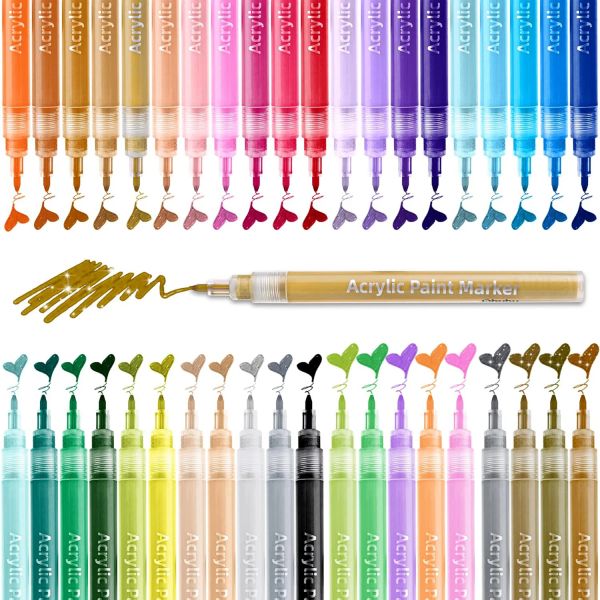 Markers 40 stylos marqueurs de peinture acrylique de couleur pointe 0.7mm stylo marqueurs acryliques pour peinture sur roche Art bricolage marqueur acrylique à base d'eau en céramique