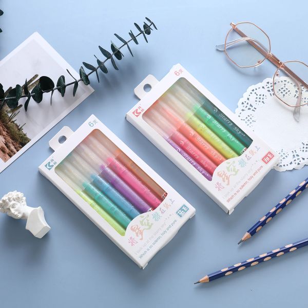 Marqueurs 6 couleurs marqueurs d'art scintillants ensemble de stylos fluorescents stylo surligneur à poudre scintillante pour dessin peinture Doodling