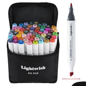 Markers 60 Gekleurde alcoholmarkers Art Ding Manga Twin Tip Marker Pen Setaddcarry Bagaddhighlight Levers Y200709 Drop Delivery 20 DHRWS