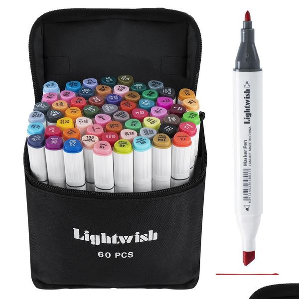 Marqueurs 60 marqueurs d'alcool de couleur Art Ding Manga Twin Tip Marker Pen Setaddcarry Bagaddhighlight Supplies Y200709 Drop Delivery 20 Dhrws