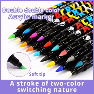 Markers 84/36 kleuren Schetsstiften Set Dubbele borstel Acrylverf Pennen voor kalligrafie Belettering Rots Glas Canvas Metaal Keramiek Hout 231030
