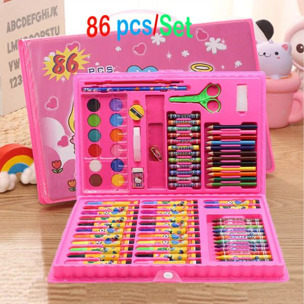 Markers 86 pièces Crayon de couleur artiste Kit peinture Crayon marqueur stylo brosse outils de dessin ensemble fournitures de maternelle pour enfants enfants cadeau