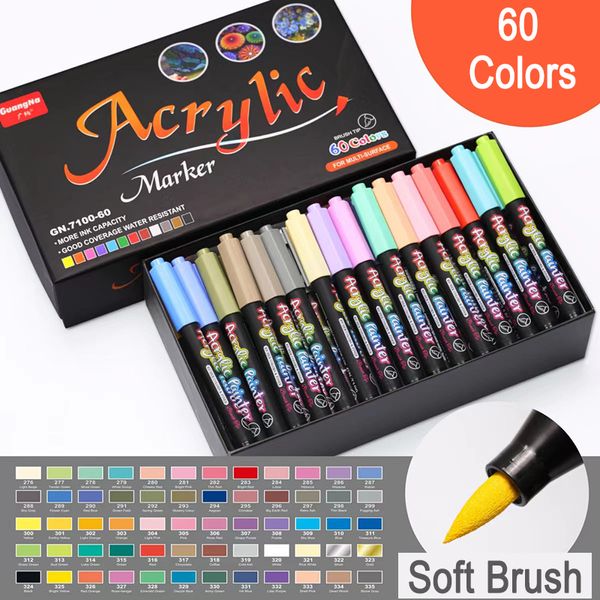 Marqueurs acryliques marqueurs pinceau stylos pour tissu roche peinture stylo céramique verre toile bricolage carte faisant des fournitures d'art 230825