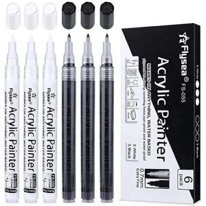 Marqueurs peinture acrylique stylo blanc noir 0.7mm ensemble de marqueurs acryliques pour tableau bois plastique verre pierre métal toile céramique