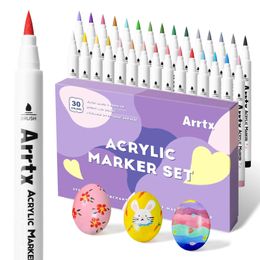 Marqueurs Arrtx 30 couleurs pastel marqueur de pinceau acrylique stylos de peinture disponibles sur toile de verre de roche tasse en céramique en métal bois plastique oeuf de Pâques 231124