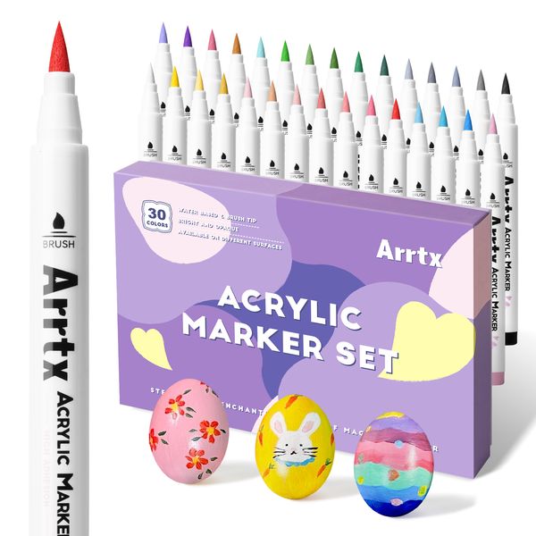 Marqueurs Arrtx 30 Couleurs Pastel Acrylique Pinceau Marqueur Peinture Stylos Disponibles sur Rock Verre Toile Métal Céramique Tasse Bois Plastique Oeuf de Pâques 230627