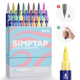 Marqueurs Arrtx Top Valve Action Marker Pen, ensemble de 24 couleurs stylos à peinture acrylique Simptap, pointe de pinceau supplémentaire, marqueurs de peinture à base d'eau