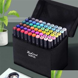 Markers Art Marker Set op 12/24/30/36/40/60/80 kleuren Alcoholbasis S Manga Sketch Ding Pen voor Dual Headed Tip 211104 Drop Delivery 202 DHMAP