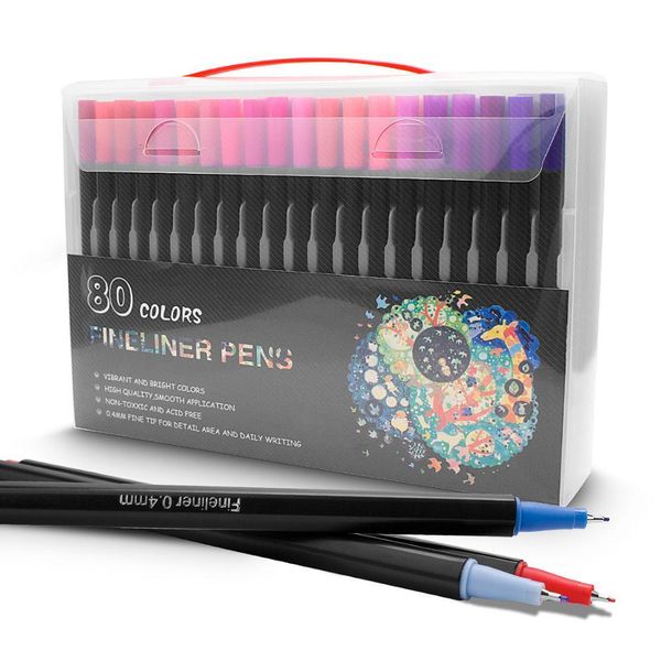 Markers Color Fineliner Pen Set 80 couleurs 0.4mm Art Markers Sketch Dessin Stylos Poreux Fine Point Coloration Marqueurs pour Art Sketching Pen