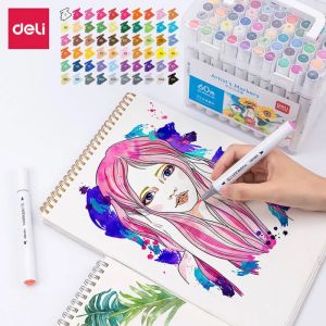 Markers Deli Doubleheaded Marker Pen Hoge kwaliteit Art Markers Set School Drawing Art Pennen Kawaii Pen Student Briefpapier Prijs voor kinderen