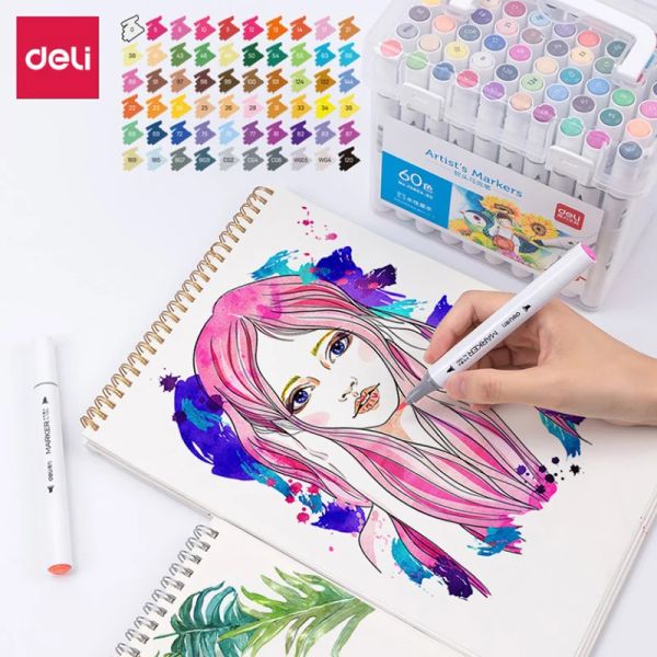 Markers Deli – stylo marqueur à double tête, ensemble de marqueurs artistiques de haute qualité, stylos d'art de dessin scolaire, stylo Kawaii, papeterie pour étudiants, prix pour enfants