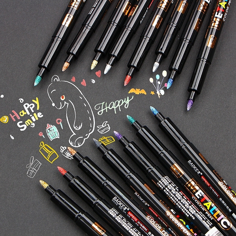Markery Haile 8 color Metalliczny farba wodna metalowa tkanina marker Pen Pen DIY Ceramiczne Graffiti Rysunek Kolor Art Art Art Stationerery 230503
