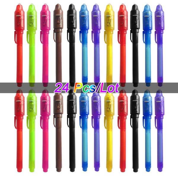 Marcadores Invisible Ink Pen 24 PCS espía con marcador de magia de luz UV para mensajes secretos Box de tesoro Premios Favores de fiesta de niños Juguetes 230814