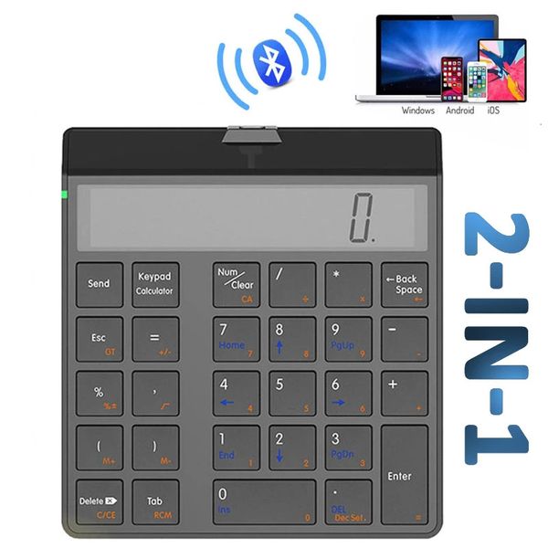 Marcadores Teclados Teclado numérico Calculadora 2 en 1 Con pantalla LCD Número Teclado Bluetooth Inalámbrico Electrónico 12 dígitos 230224