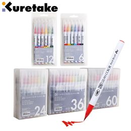 Marqueurs kuretake RB6000AT 12243660 couleurs ZIG couleur propre véritable brosse tête douce aquarelle dessin animé stylo art supplie 230927