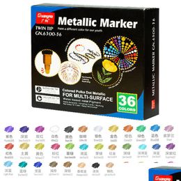 Markers Markers Dual Tip 36 kleuren Permanente metalen markeerstift voor het maken van kaarten Rock Painting Album Metaal Hout Keramiek Glas Dhgarden Dhxoa