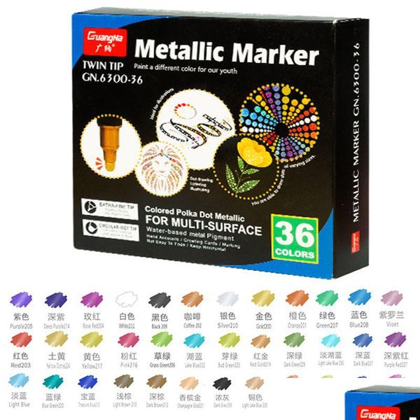 Marcadores Marcadores Punta doble 36 colores Rotulador metálico permanente para hacer tarjetas Álbum de pintura rupestre Metal Madera Cerámica Glas Dhgarden Dhxoa